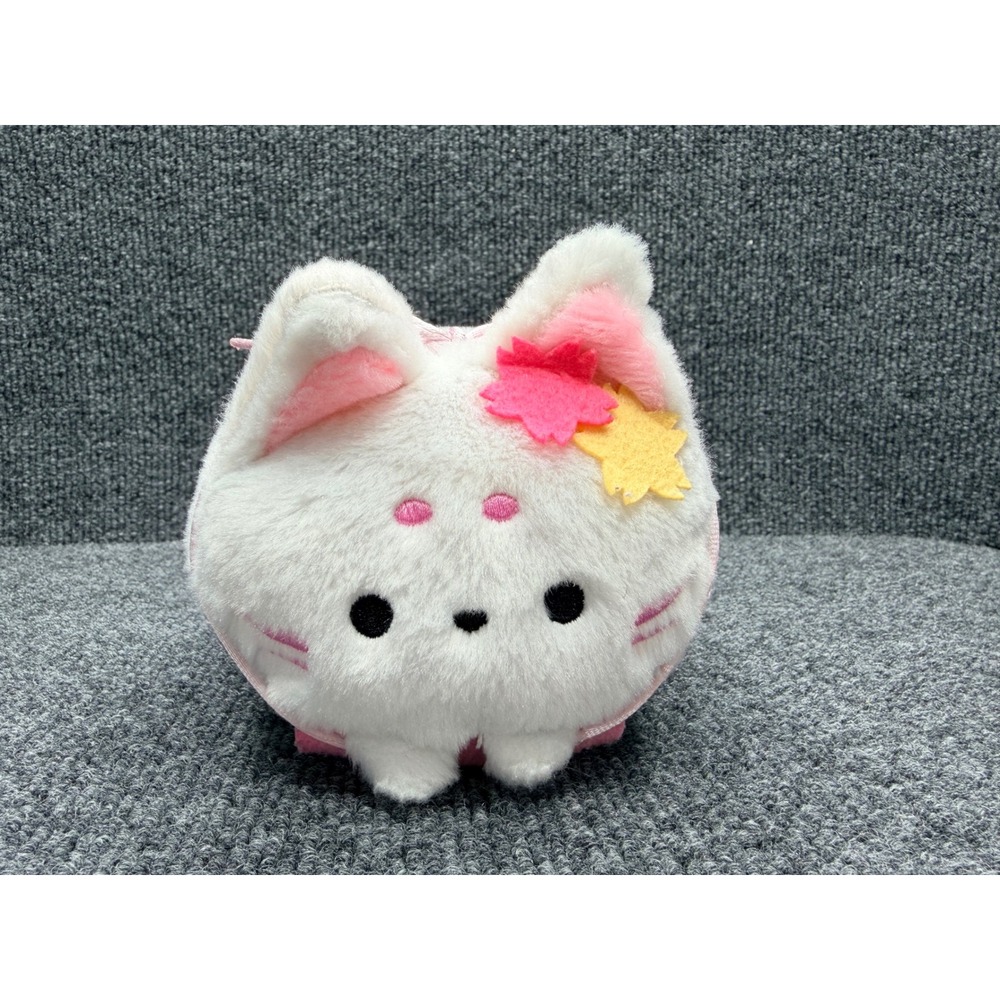 Japan White Kitty Korokoro Kitsune 6.5" Pink Round Roll Plush YELL